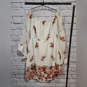 Blush floral flowy white and pink off the shoulder maternity dress Size Medium